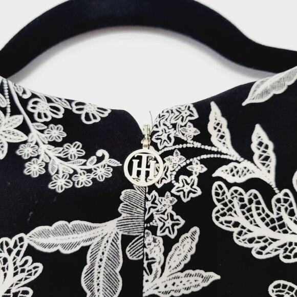 Tommy Hilfiger Womens Size 2P Black & White Floral Mini Dress With Long Sleeves - Picture 10 of 15